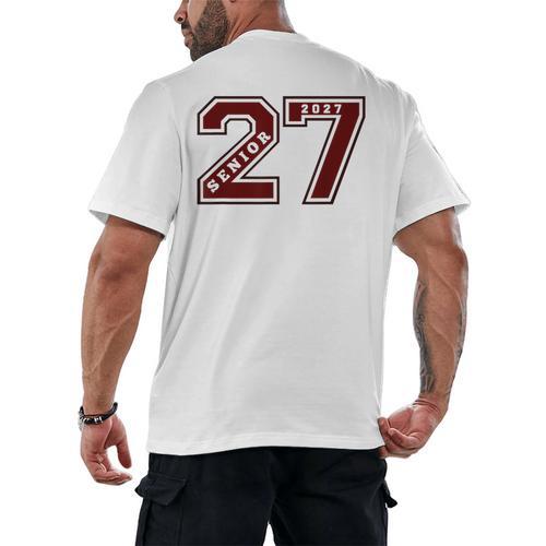 Senior 2027 Maroon Senior Class Of 27 Jersey Graduation Men's Back Print T-Shirt - Best Gift Smart