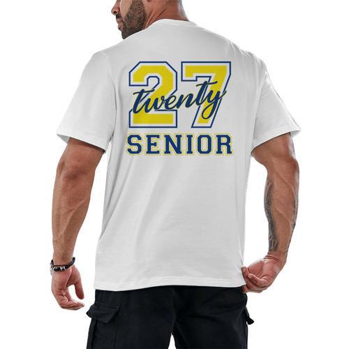 Senior Class Of 2027 Graduation Yellow And Blue On The Back Premium Tri-Blend Men's Back Print T-Shirt - Best Gift Smart