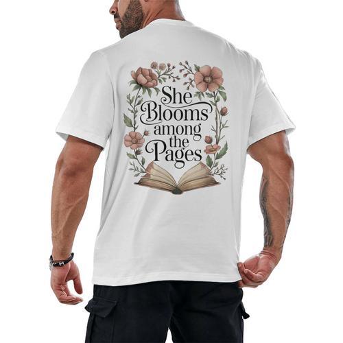 She Blooms Among The Pages Women Mom Wife Floral Book Lover Men's Back Print T-Shirt - Bookorys