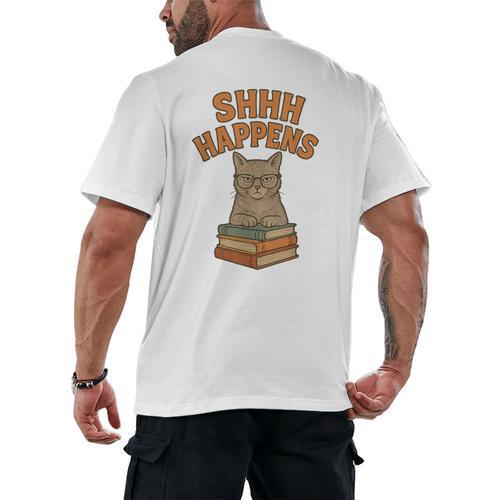SHHH Happens Librarian Cat Books Library Men's Back Print T-Shirt - Bookorys AU