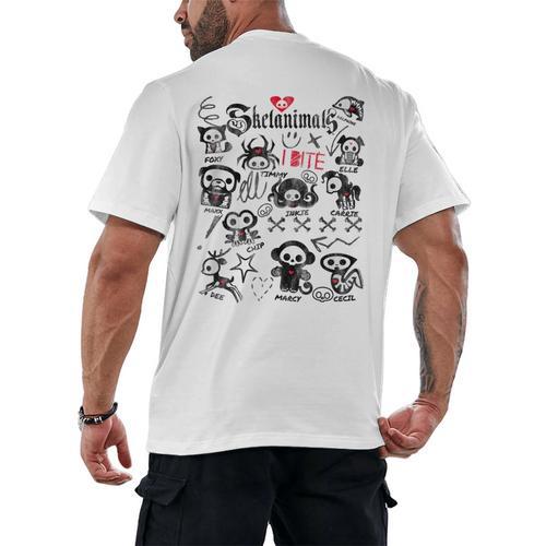 Skelanimals I Bite Vintage Retro Dead Pet Textbook Collage Men's Back Print T-Shirt - Bookorys