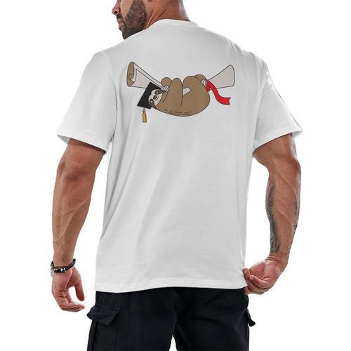 Sloth Graduation Shirt Cute Animal Diploma Grad Men's Back Print T-Shirt - Best Gift Smart