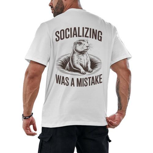 Socializing Was a Mistake Prairie Dog Introverts Humor Men's Back Print T-Shirt - Raresse