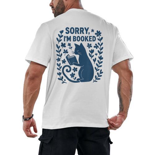 Sorry I'm Booked Cat Reading Book Boho Flowers Vintage Men's Back Print T-Shirt - Bookorys CA