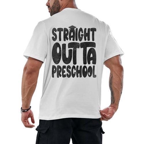 Straight Outta Preschool Graduation Cap Gown 2022 Cute Men's Back Print T-Shirt - Best Gift Smart