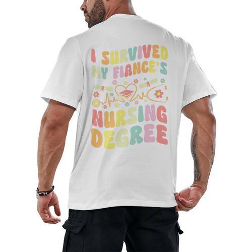 i Survived My Fiance's Nursing Degree Graduation Groovy Premium Men's Back Print T-Shirt - Best Gift Smart
