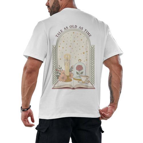 Tale As Old As Time Rose Candle And Book Men's Back Print T-Shirt - Bookorys