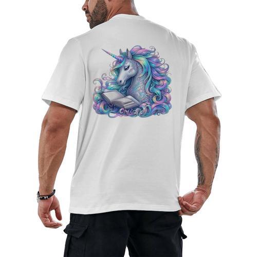 Unicorn Reading For Book Lovers Readers Men's Back Print T-Shirt - Bookorys UK