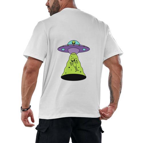 I Wanna Go Home Introvert UFO UAP Flying Saucer Trippy Alien Men's Back Print T-Shirt - Raresse