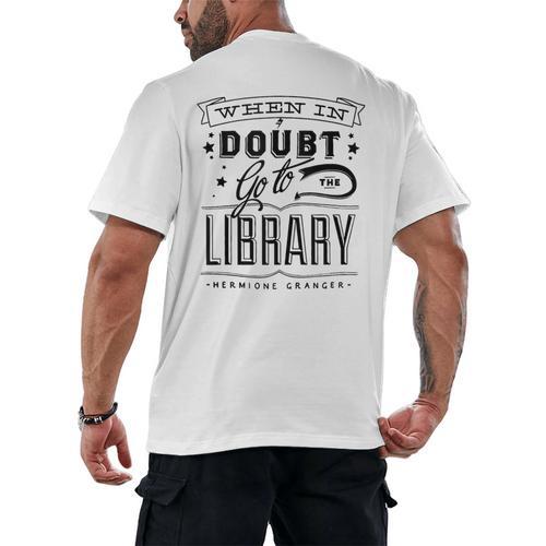 When In Doubt Go To The Library Teacher Vintage Book Lovers Men's Back Print T-Shirt - Bookorys CA