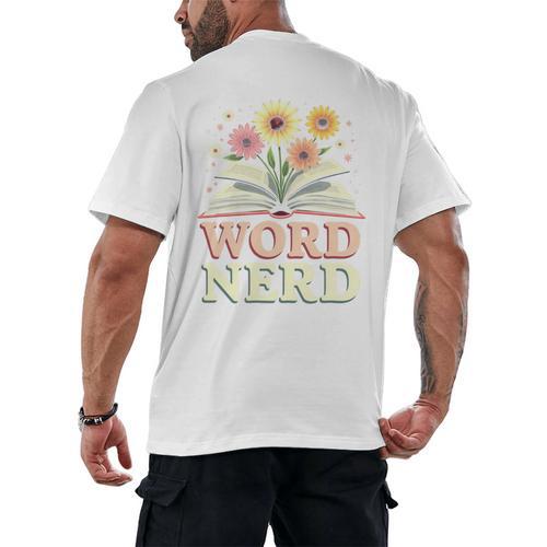 Word Nerd Book Lover Wildflowers Cottagecore Flowers Book Men's Back Print T-Shirt - Bookorys