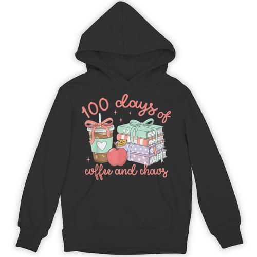 100 Days Of Coffee And Chaos Coquette Bow Book Apple Unisex Hoodie - Bookorys