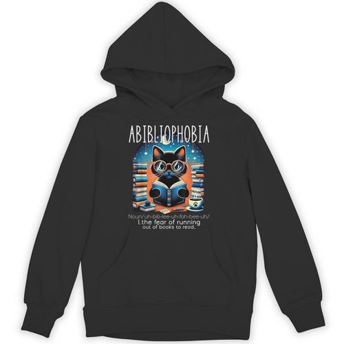 Abibliophobia Cat Reading Bookworm Reader Nerd For Men Women Girls Kids Unisex Hoodie - Bookorys