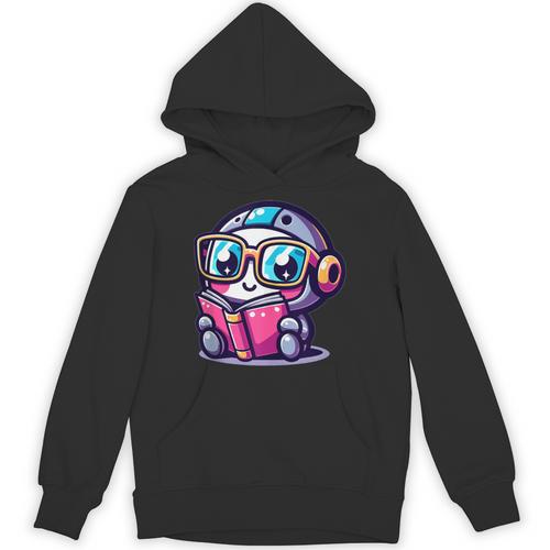 Adorable Book Lover Robot With Reading Glasses Cute Unisex Hoodie - Bookorys