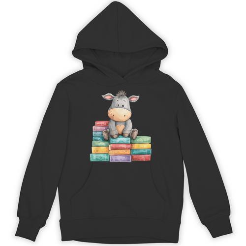 Adorable Donkey With Heart Sitting On Colorful Book Stack Unisex Hoodie - Bookorys CA