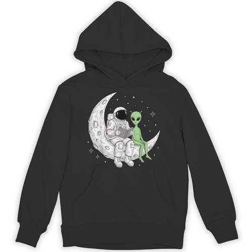 Astronaut Reading Book To Alien Moon Space Book Lover Men Unisex Hoodie - Bookorys