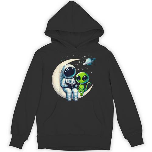 Astronaut Reading Book To Alien Shirt Moon Space Lover Kids Unisex Hoodie - Bookorys