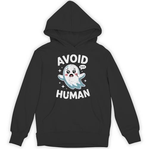 Avoid Humans Cute Kawaii Pastel Ghost Introvert Saying Unisex Hoodie - Raresse