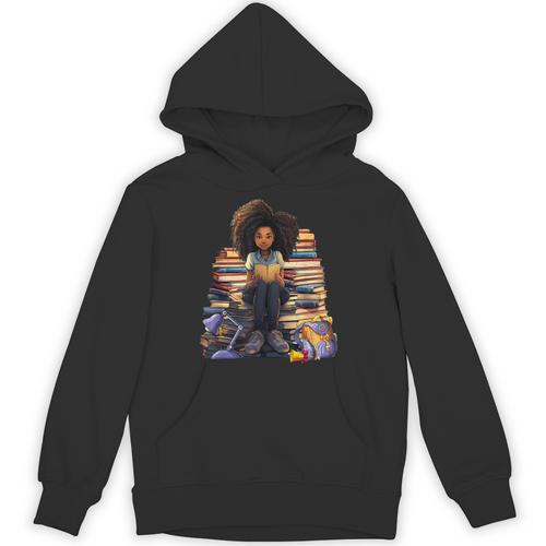 Back To School Afro Melanin Girl Reading Book Bookworm Unisex Hoodie - Bookorys UK