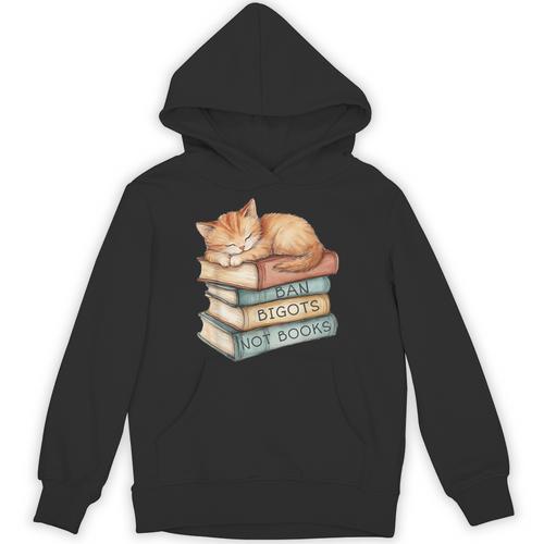 Ban Bigots Not Books Kitten Sleeping Vintage Cat Watercolor Men Women Unisex Hoodie - Bookorys CA