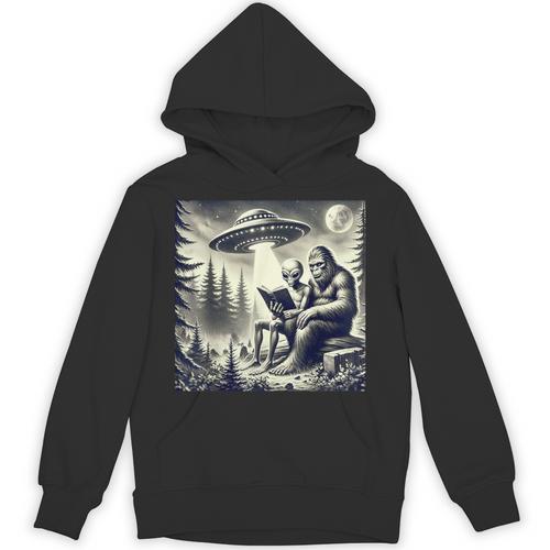 Bigfoot With Alien Reading A Book Bigfoot And UFO Unisex Hoodie - Bookorys UK