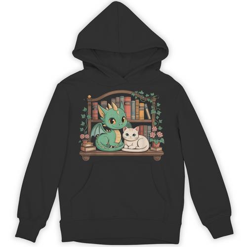 Boho Librarian Booklover Cottagecore Fantasy Book Dragon Cat Unisex Hoodie - Bookorys AU