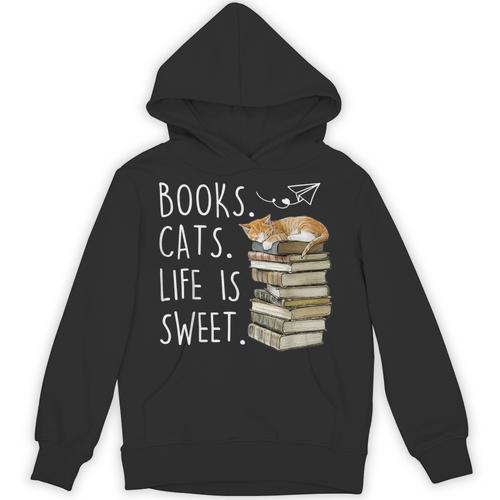 Book Lovers Books Cats Life Is Sweet Cat Lovers Unisex Hoodie - Bookorys