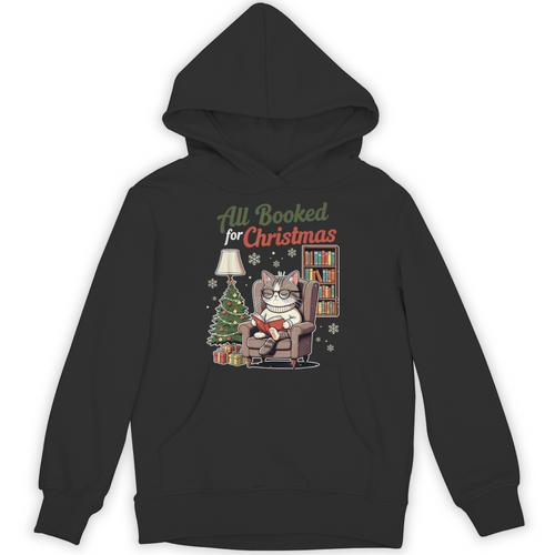 All Booked For Christmas Cute Bookish Cat Lover Unisex Hoodie - Bookorys AU
