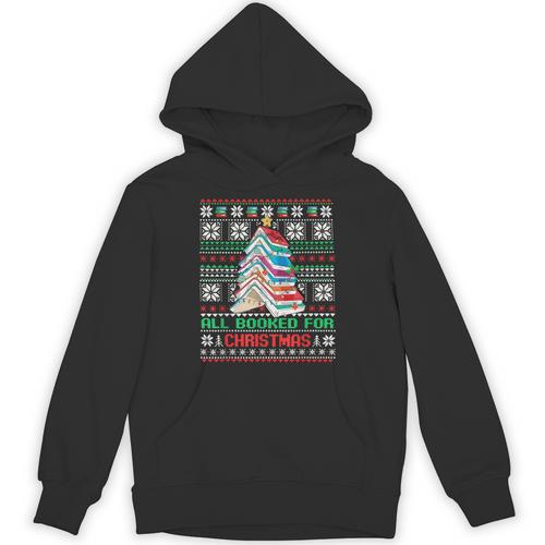 All Booked For Christmas Tree Book Ugly Christmas Sweatshirt Unisex Hoodie - Bookorys