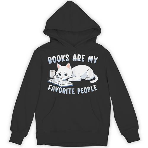Books Are My Favorite People Cat With Coffee Mug Book Lovers Unisex Hoodie - Bookorys
