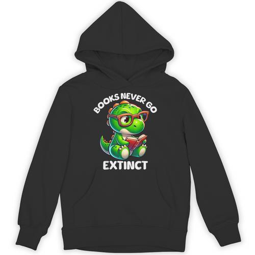 Books Never Go Extinct Reading Dinosaur Bookish Nerdy Unisex Hoodie - Bookorys CA
