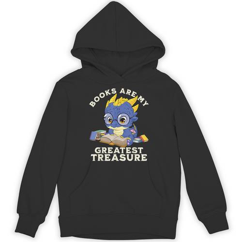 Books Are My Greatest Treasure Kawaii Dragon Reading Books Unisex Hoodie - Bookorys