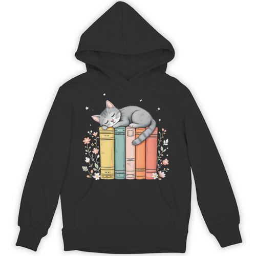 Books Lover Cute Sleepy Cat Relax Reading Vibe Unisex Hoodie - Bookorys AU
