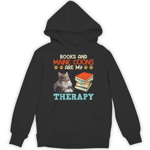 BOOKS AND MAINE COONS ARE MY THERAPY Main Coon Unisex Hoodie - Bookorys