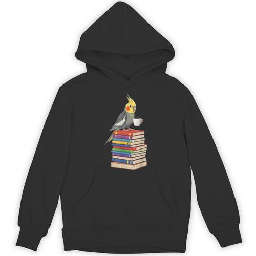 Bookworm Cockatiel Bird Reading Books Drinking Coffee Lover Unisex Hoodie - Bookorys
