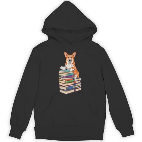 Bookworm Corgi Reading Books Drinking Coffee Dog Lover Unisex Hoodie - Bookorys UK