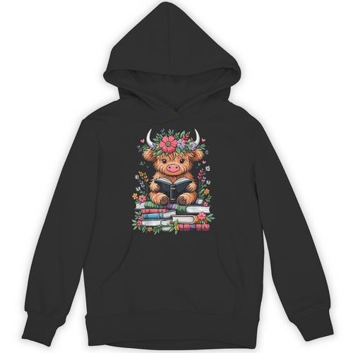 Bookworm Cute Baby Highland Cow Reading Book Unisex Hoodie - Bookorys CA