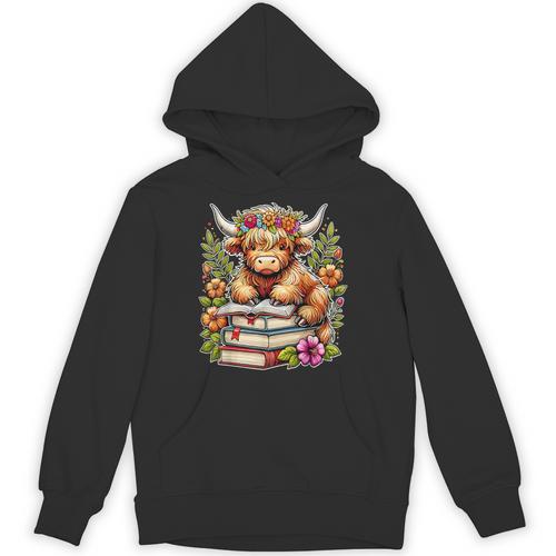 Bookworm Cute Highland Cow Reading Book Unisex Hoodie - Bookorys DE