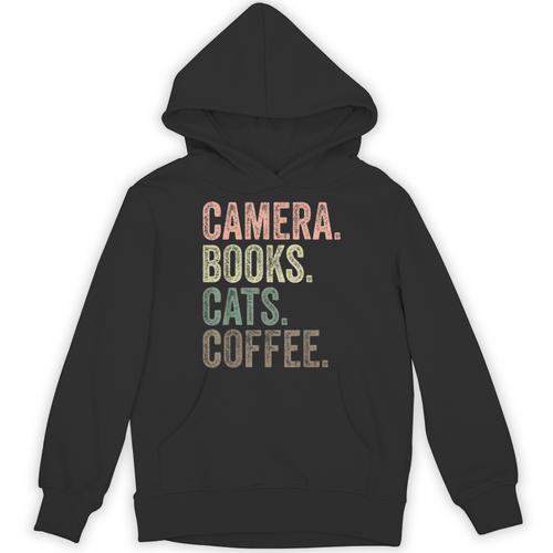 Camera Books Cats And Coffee Lover Photography Men Women Unisex Hoodie - Bookorys AU