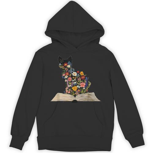 Cat Book Flowers Unisex Hoodie - Bookorys AU