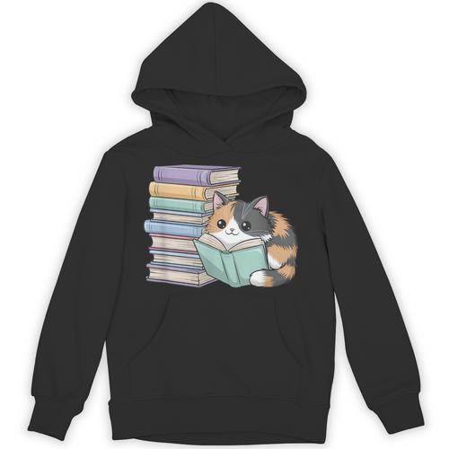 Cat On Books Pets Cats Reading Book Nerd Read Reader Bookcat Unisex Hoodie - Bookorys UK