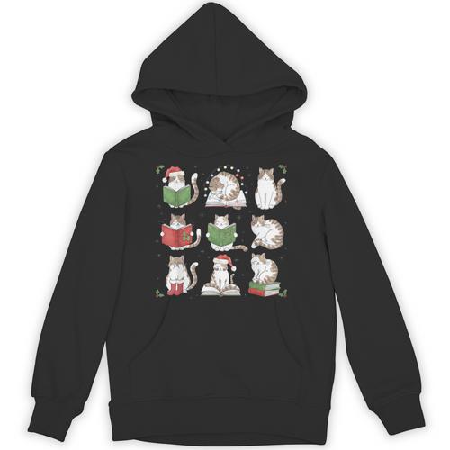 Cat Reading Book Funny Christmas Cat Book Lover Librarian Men Women Kids Unisex Hoodie - Bookorys DE