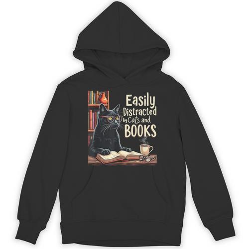 Cats And Books Book & Cat Lover Easily Distracted By Unisex Hoodie - Bookorys AU