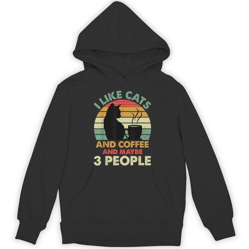 Cats Coffee & 3 People Tee Cute Font Introvert Humor Unisex Hoodie - Raresse