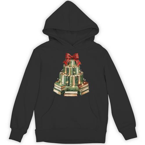 Christmas Book Tree Coquette Bow Xmas Reading Librarian Girl Unisex Hoodie - Bookorys
