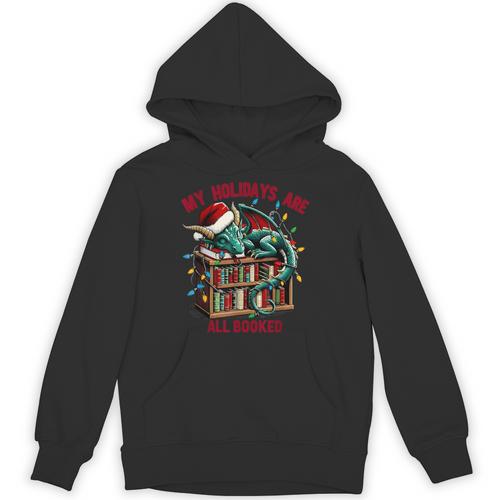 Christmas Dragon My Holidays Are All Booked Book Lovers Kids Unisex Hoodie - Bookorys