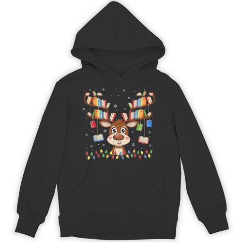 Christmas Librarian Reindeer Matching Family Book Lover Xmas Unisex Hoodie - Bookorys DE
