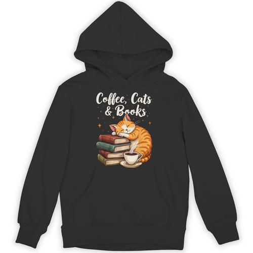 Coffee Cats & Books Lover For Women & Girls Coffee Unisex Hoodie - Bookorys AU