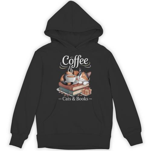 Coffee Cats And Books Cozy Calico Reader Love Cute Cat Unisex Hoodie - Bookorys DE