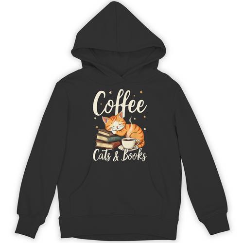 Coffee Cats And Books Lover For Women & Men Coffee Unisex Hoodie - Bookorys UK